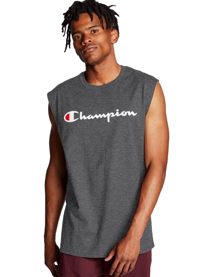 Camiseta Sin Manga Champion Hombre - Classic Jersey Script Logo ( Gris Oscuro ) 0973851-BT